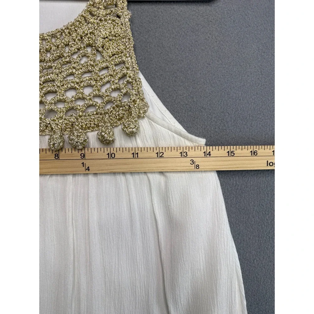 Lilly Pulitzer Dress Womens XXS White Gold Metallic Crochet Neck Pom Pom Shift - Picture 6 of 10